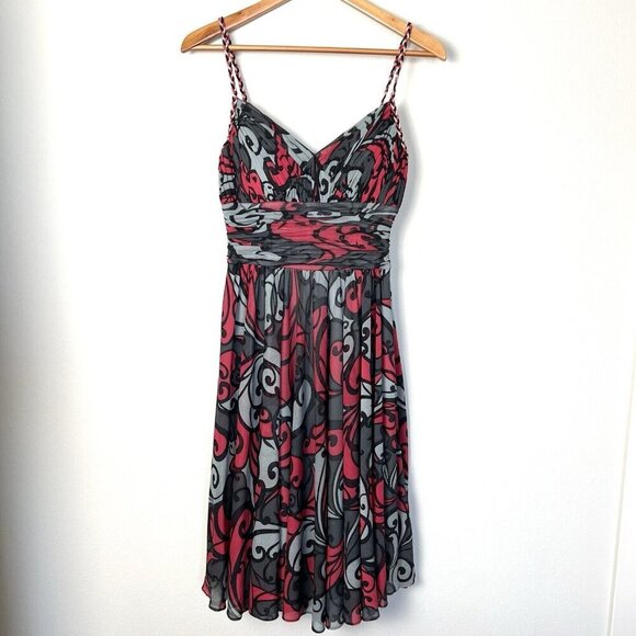 Y2K Babydoll Midi Dress Maximalist Colorful Print With Braided Straps Size 6 - Picture 1 of 10